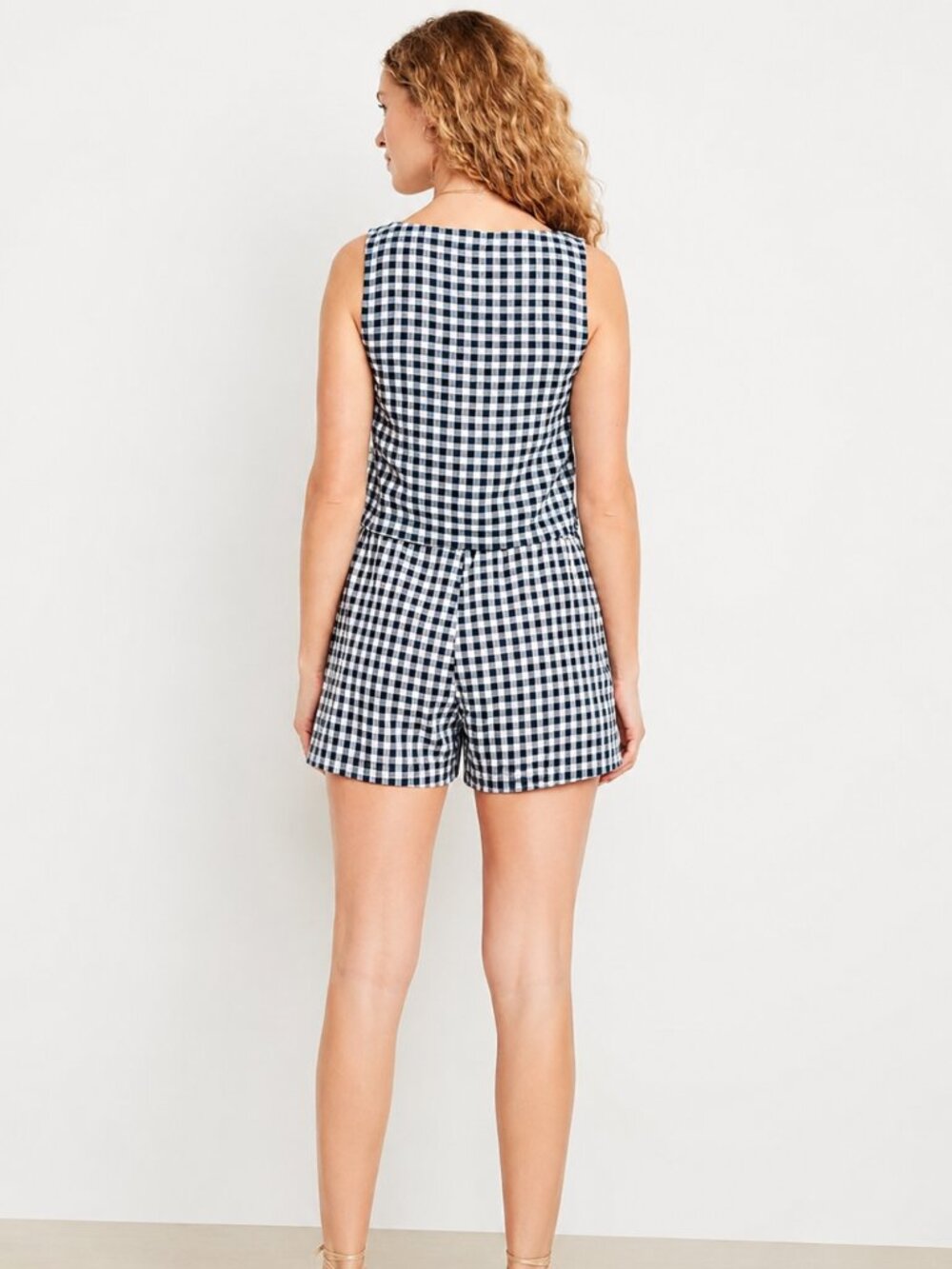 NWOT Old Navy High Waisted Wrap Mini Skort Linen Blend Blue White Gingham Size M - Picture 2 of 9